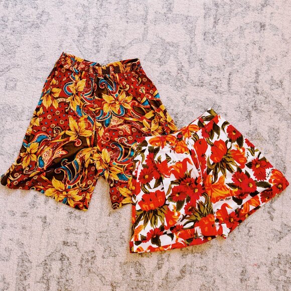Vintage Pants - Vintage High Waist Paisley Floral Print Festival Boho Cotton Shorts Lot